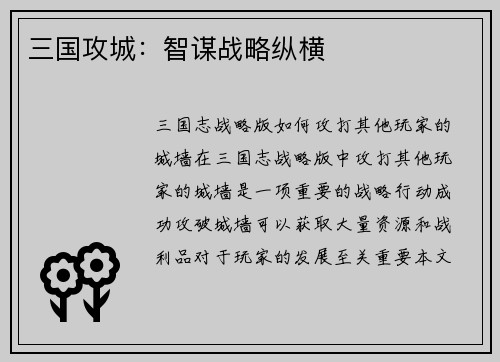 三国攻城：智谋战略纵横